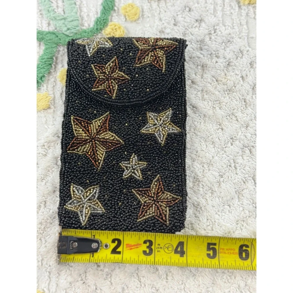 Neiman Marcus Vintage Beaded Star Pouch Black Gold‎ Silver Celestial Phone Case